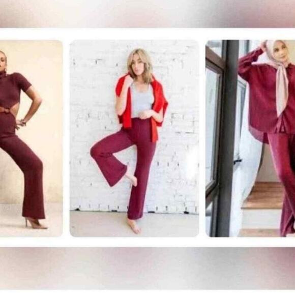 Revolve n: PHILANTHROPY NWT Reign Wine Red Pocketed Ribbed Wide Bootcut Pants XS - Picture 6 of 12